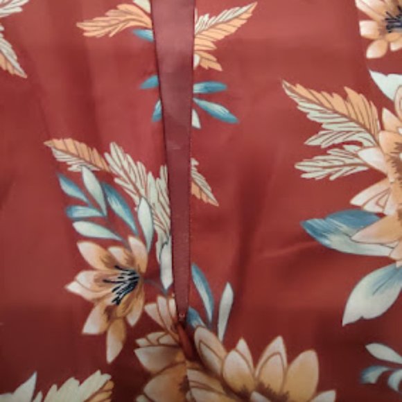 FOREVER 21 RUST WITH TAN AND YELLOW FLORAL PRINT LONG SLEEVE MIDLENGTH DRESS S - Picture 4 of 12